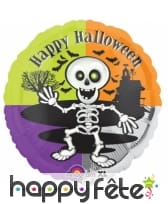 Ballon rond Happy Halloween squelette de 45cm