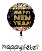 Ballon rond Happy New Year doré de 40cm