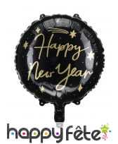 Ballon rond Happy New Year noir de 45cm