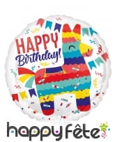 Ballon rond lama Happy Birthday de 43 cm