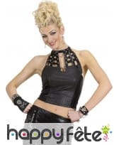 Bracelet simili cuir punk et chainettes