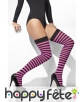 Bas style sorcière, lignés rose et noir