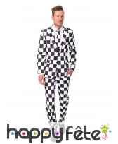 Costume 3 pièces à larges carrés blancs noirs