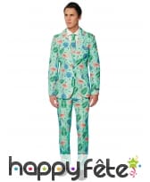 Costume 3 pièces à motif flamant rose pour homme