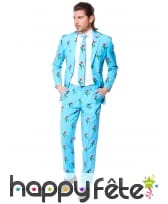 Costume 3 pi&egrave;ces bleu imprim&eacute; tulipe