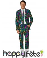 Costume 3 pièces bleu motif floral pour homme