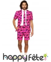 Costume 3 pièces d'été rose imprimé palmiers