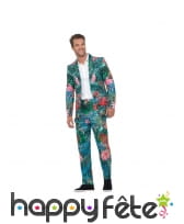 Costume 3 pièces motifs hawai et flamants roses