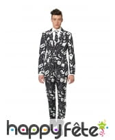 Costume 3 pi&egrave;ces noir et blanc motifs halloween