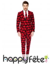 Costume 3 pièces noir imprimé coeurs rouges