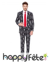 Costume 3 pièces noir imprimé Dia de los muertos