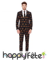 Costume 3 pi&egrave;ces noir imprim&eacute; visage de citrouille