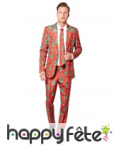 Costume 3 pi&egrave;ces rouge d&eacute;cor&eacute; de sapins