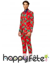 Costume 3 pièces rouge imprimé sapin de Noël