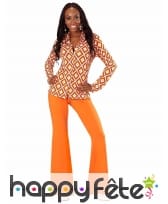 Chemise années 70 orange imprimé losanges, image 1