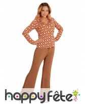 Chemise années 70 orange imprimé losanges