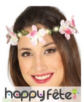 Couronne avec des fleurs roses lumineuses adulte