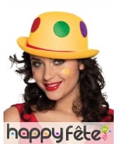 Chapeau boule de clown jaune à pois colorés