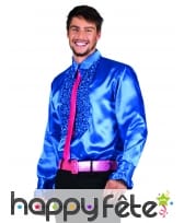 Chemise bleu disco ruche pour homme