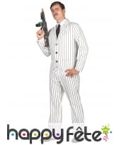 Costume blanc lign&eacute; noir de gangster pour homme, image 1