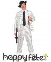 Costume blanc lign&eacute; noir de gangster pour homme