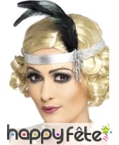 Coiffe charleston argenté plumes noires, image 1