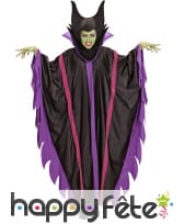 Costume cape noire violet de sorcière démoniaque