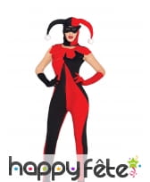 Costume d'arlequin bicolore rouge et noir femme