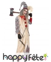 Costume d'Arlequin blanc et noir ensanglanté homme