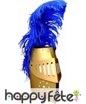 Casque de chevalier doré avec plume bleue, enfant