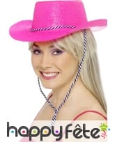 Chapeau de cowboy pailletté fuschia fluo, image 1
