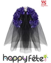 Coiffe Dia de los muertos avec voile et fleurs, image 1