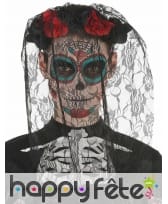 Couronne de fleurs noir et rouge avec voile noir, image 1