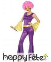 Combinaison disco holographique violet or, femme