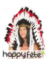 Coiffe d'indien deluxe blanc noir rouge, adulte