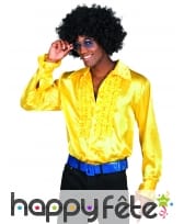 Chemise disco jaune satinée pour homme