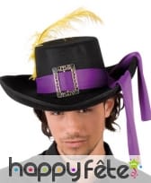 Chapeau de mousquetaire adulte noir bandeau violet