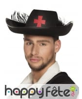 Chapeau de mousquetaire noir avec plumes, adulte
