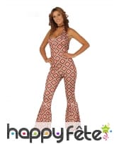 Combinaison disco motifs losange marrons, femme
