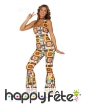 Combinaison disco motifs rectangle marron, femme