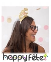 Couronne de mariée dorée en carton avec voile