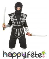 Combinaison de ninja noire argentée pour enfant