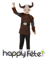 Costume de petit viking marron avec casque, image 1