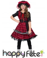 Costume de petite pirate noir rouge brodé