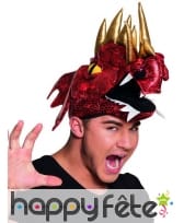 Chapeau dragon rouge cornes dorées