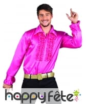 Chemise disco rose satinée pour homme