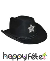 Chapeau de shérif noir uni avec étoile argentée