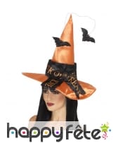 Chapeau de sorcière orange avec chauve souris