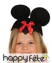Coiffe de souris en feutrine noire et noeud rouge