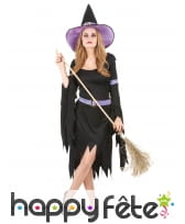 Costume de sorci&egrave;re noir et violet manches &eacute;vas&eacute;es, image 1